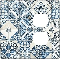 Vista 155 de Azulejo mediterráneo azul de 1 banda cubierta de toma de corriente Talavera mosaico mexicano marroquí mosaico dispositivo de palanca individual