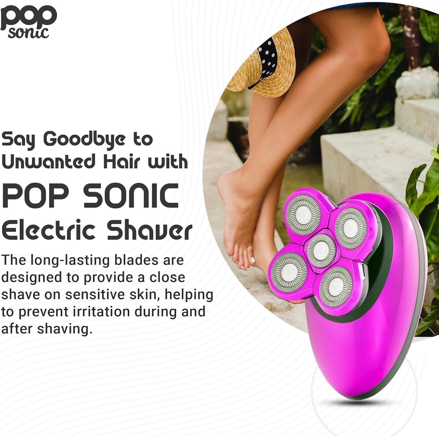 Pop Sonic 5-Head Electric Shaver Kit - Unisex (Purple) Shaver for Face, Head & Body - Smooth, Waterproof USB Rechargeable Trimmer with 360-Degree Precision Cut Heads for Men & Women