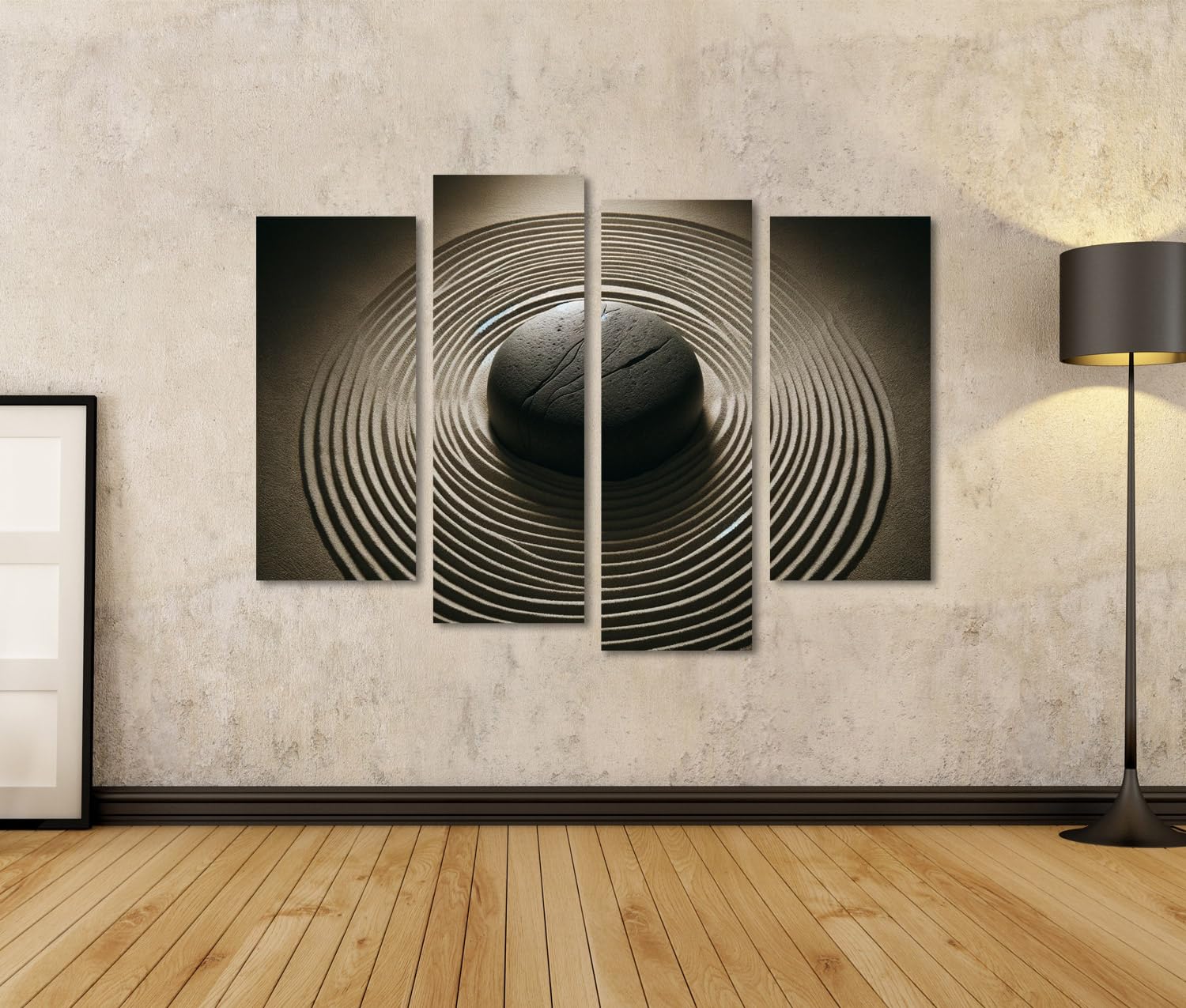 islandburner Quadro su tela Giardino Zen ad alta risoluzione in formato con una grande pietra scura liscia nel Mi Immagini Poster