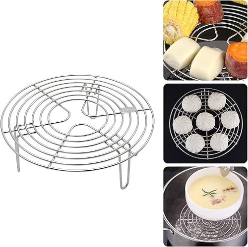 Vista 16 de Estante redondo de vapor y estante de enfriamiento, salvamanteles de olla de acero inoxidable, estante de cocina, soporte de rejilla de vapor