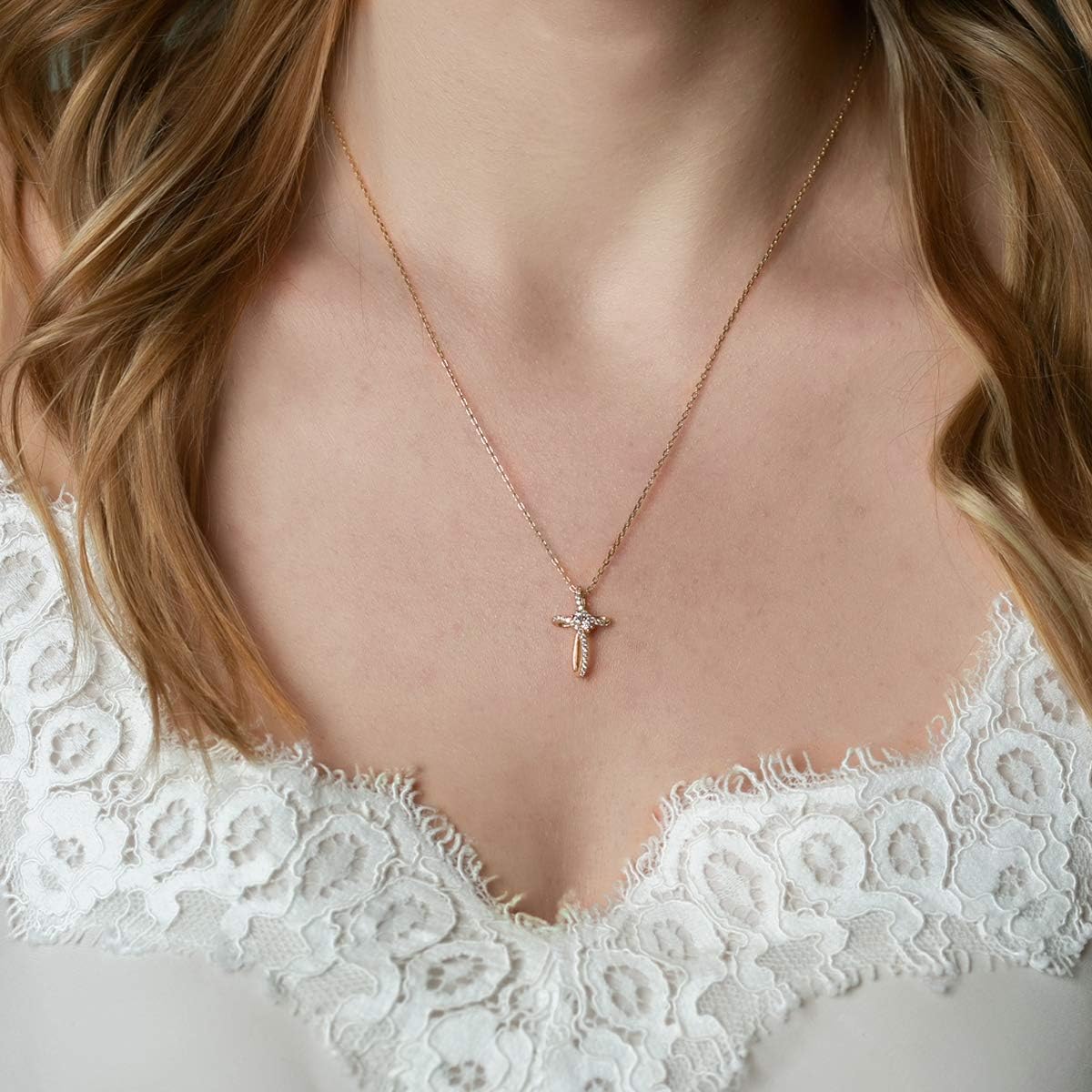 A+O Crystal Cross Necklace for Women in Sterling Silver, Gold, Rose Gold