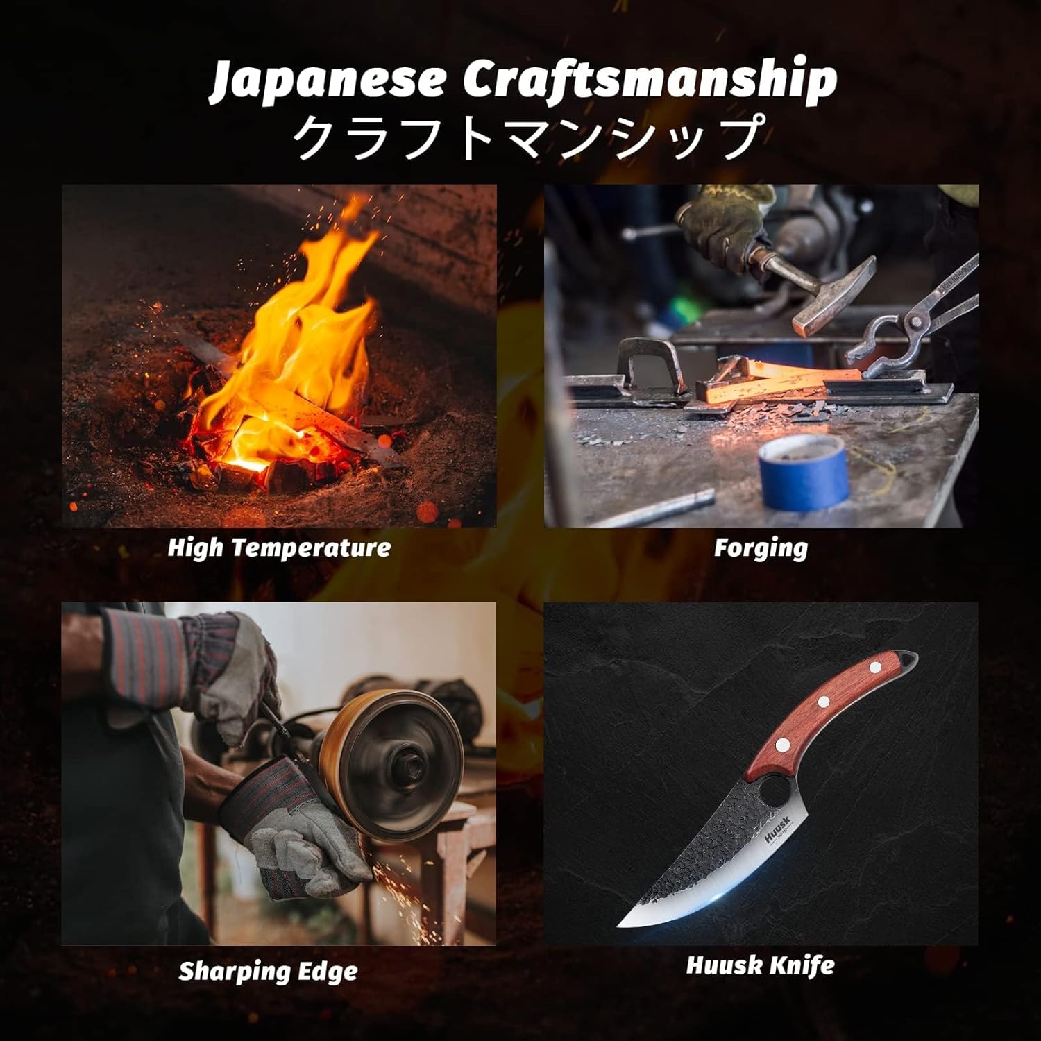 Huusk Viking Knives Hand Forged Boning & Chef Knife - Full Tang Japanese Blade with Sheath - Butcher Meat Cleaver - Camping & Kitchen Christmas Gifts for Men and Women - Image 2