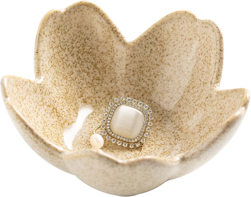Flower Ring Holder Dish, Ceramic Jewelry Tray, Small Trinket Dish | Jewelry plate bowl works as a cute ring holder dish, adding aesthetic room decor and Christmas birthday gifts for women.