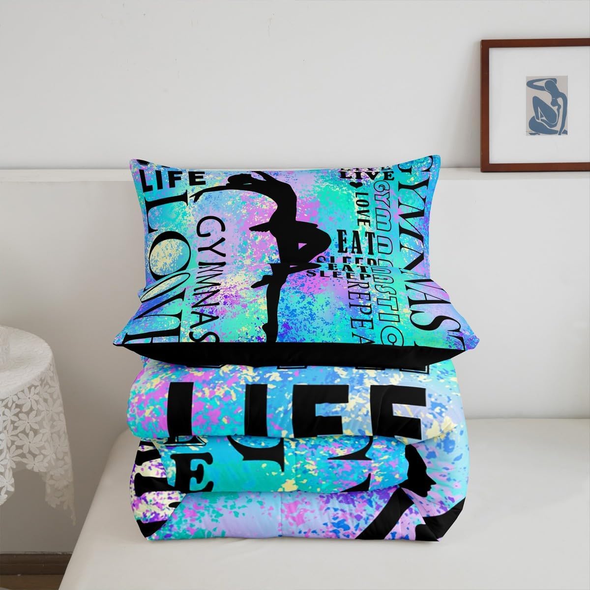 Feelyou Gymnastics Bedding Set Twin Size Kids Dancer Comforter Cover for Boys Girls Teens Bright Blue Duvet Cover Breathable Soft Lightweight Microfiber