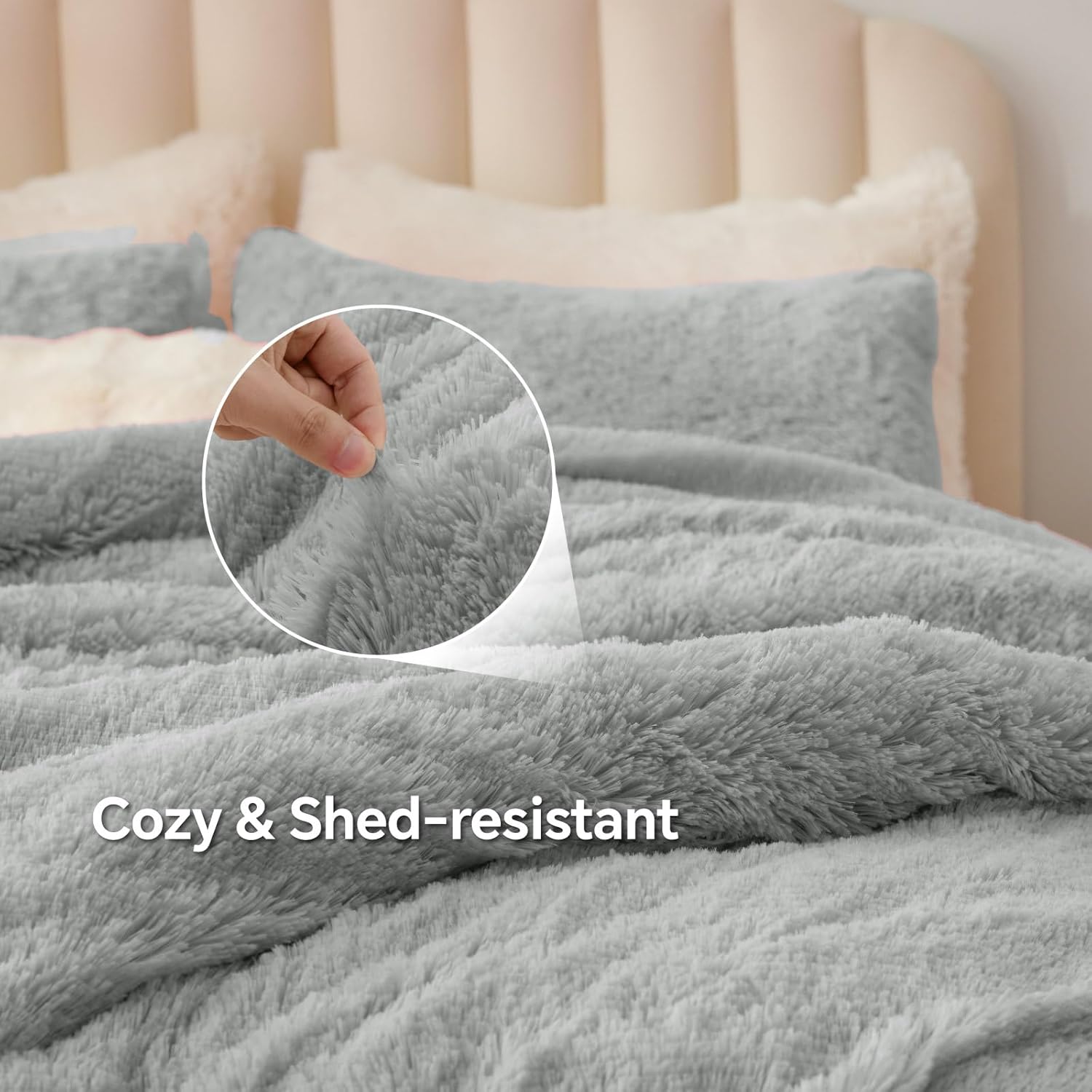 BEDELITE Grey Fluffy Comforter Set Queen Size, Fuzzy Faux Fur Comforter Bedding Set, Ultra Soft and Warm Winter Shaggy Bed Set (1 Comforter & 2 Pillowcases) as Gifts for Women - Image 4
