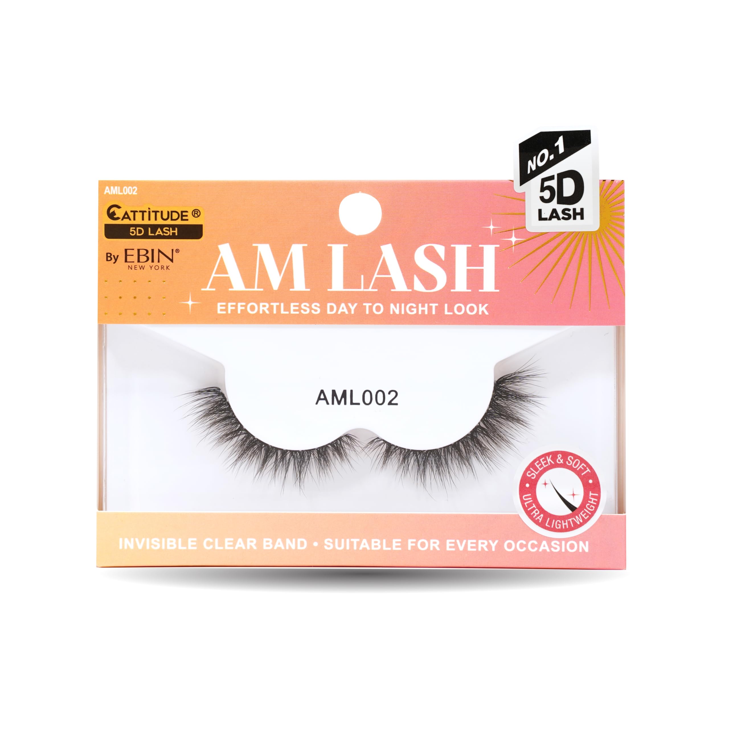 CATTITUDE 5D AM/PM False Eyelashes, Full Volume Style, Soft Faux Mink & Ultra Lightweight, Invisible Clear Band