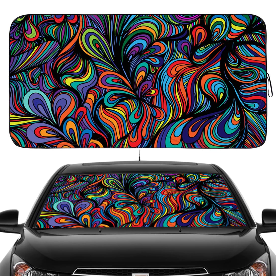 Gven Windshield Sun Shade, Car Front Window Shades Cute Windhsield Sunshade Cover Sun Visor Shield Block Automotive Interior Portector Blocks UV Rays for Car Pickup Truck SUV Accessories (Abstract,L)