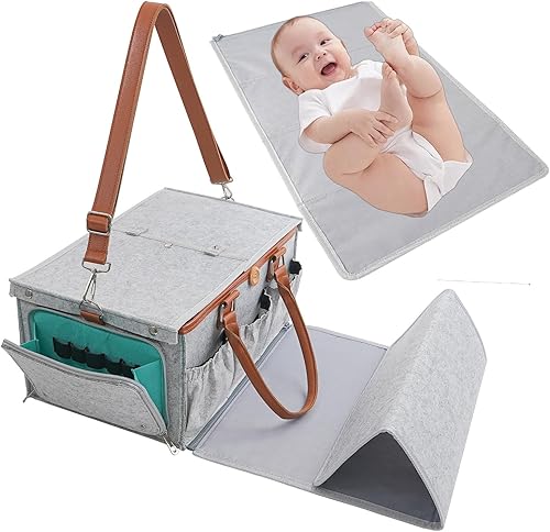 Organizador de pañales para bebé mejorado con tapa, organizador grande de cestas de pañales, bolsa de almacenamiento portátil para viajes,