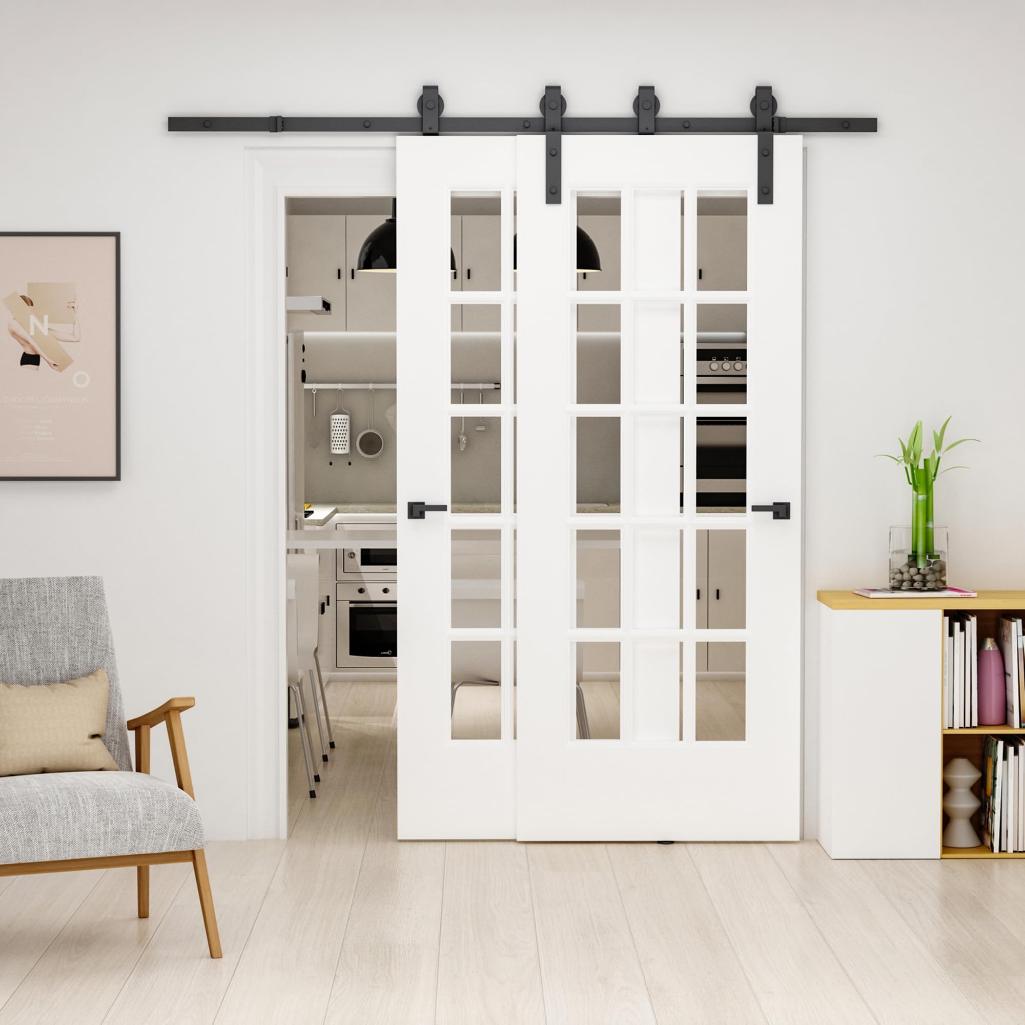 HOMCOM 200CM Quincaillerie Porte Coulissante de Grange Acier au Carbone