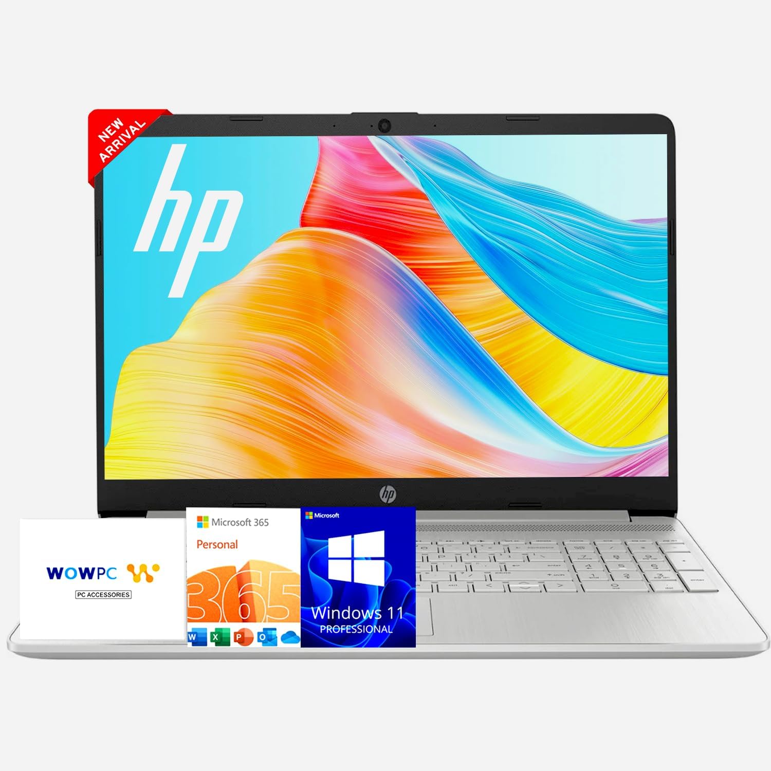 HP 15.6 ' ラップトップ バック グラウンドでの新機能限定版、インテル 4 コア プロセッサ、8GB RM、256GB、15.6 インチ マイクロ エッジ LED ディスプレイ、SD カード リーダー、HDMI、Windows 11 Pro、WowPC USB