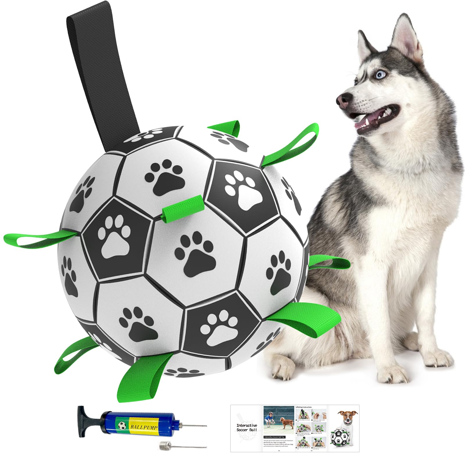 Amasiver Dog Balls Interactive Dog Toys for Tug of War Dog Soccer Ball with 9 Nylon Straps for
