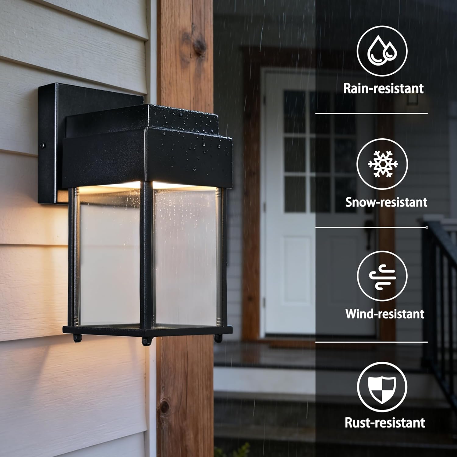 COTTAGE LIFE Modern LED Outdoor Wall Light, Waterproof Exterior Wall Sconce, Black Aluminum Wall Mount Fixture with Clear Glass, 12W 1440LM 3000K for Porch, Patio, Garage, Front Door