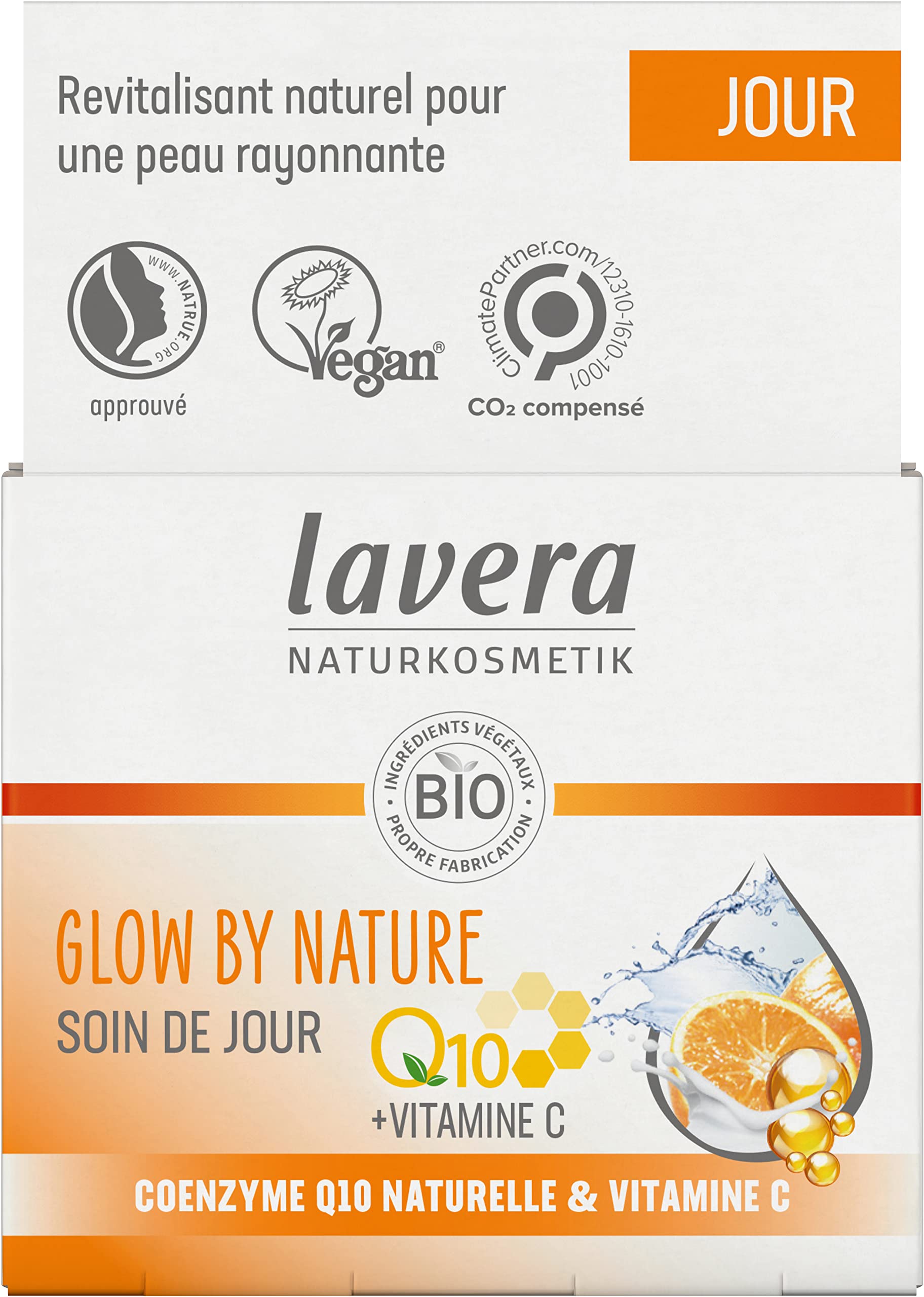 lavera GLOW BY NATURE Dzienna pielęgnacja - kosmetyki naturalne - wegańskie - Q10 & Witamina C - nawilżająca - codzienna pielęgnacja - odżywka - certyfikat PETA - 1 x 50 ml