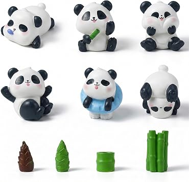 10PCS Panda Figurines Kit, Cute Resin Mini Pandas Status, Home Decor Accessories for Fairy Garden, DIY Miniature Patio, Lawn, Micro Landscape, Yard Bonsai Decals