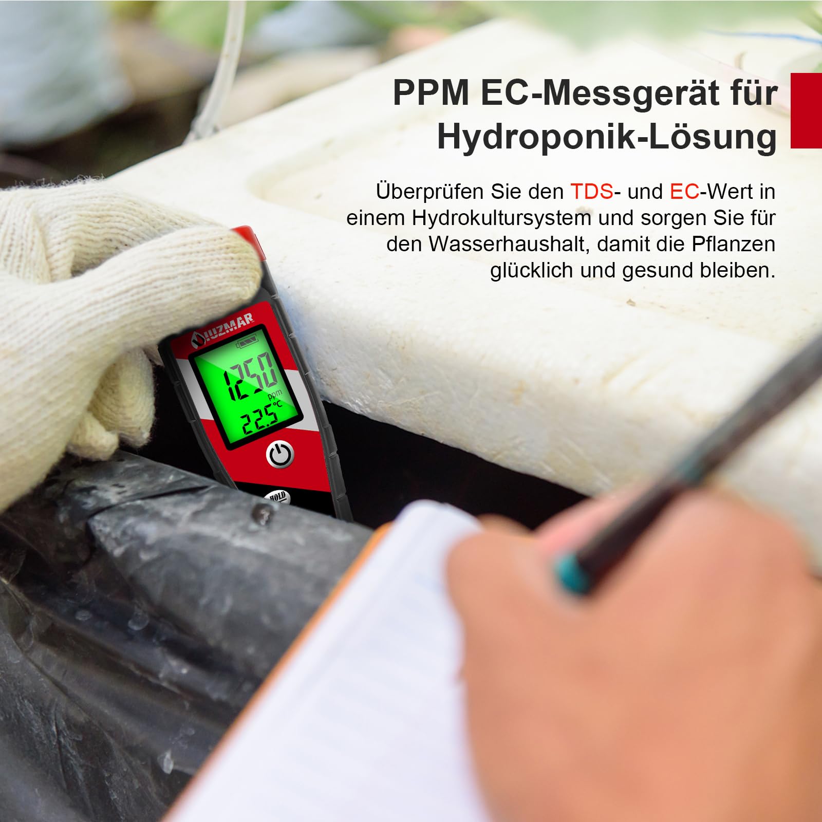 UIUZMAR pH Wert Messgerät Pool pH und EC Messgerät Grow Digital Wasserqualität Tester für Trinkwasser 4 in 1 pH EC TDS Temperatur Messgerät für Wasser Hydrokultur, Pflanzen pH Wert Messer