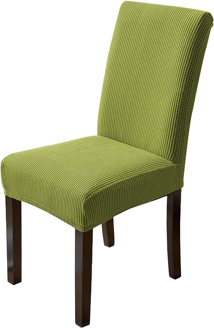 Dining Chair Covers Universal Stretch Elastic Removable Washable Chair Protector Seat Cover Slipcover with Elastic Band (Yellow-Green,Set of 4)