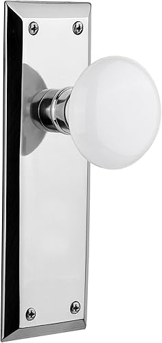 Nostalgic Warehouse 733192 - Placa New York cromada brillante con perilla de porcelana blanca