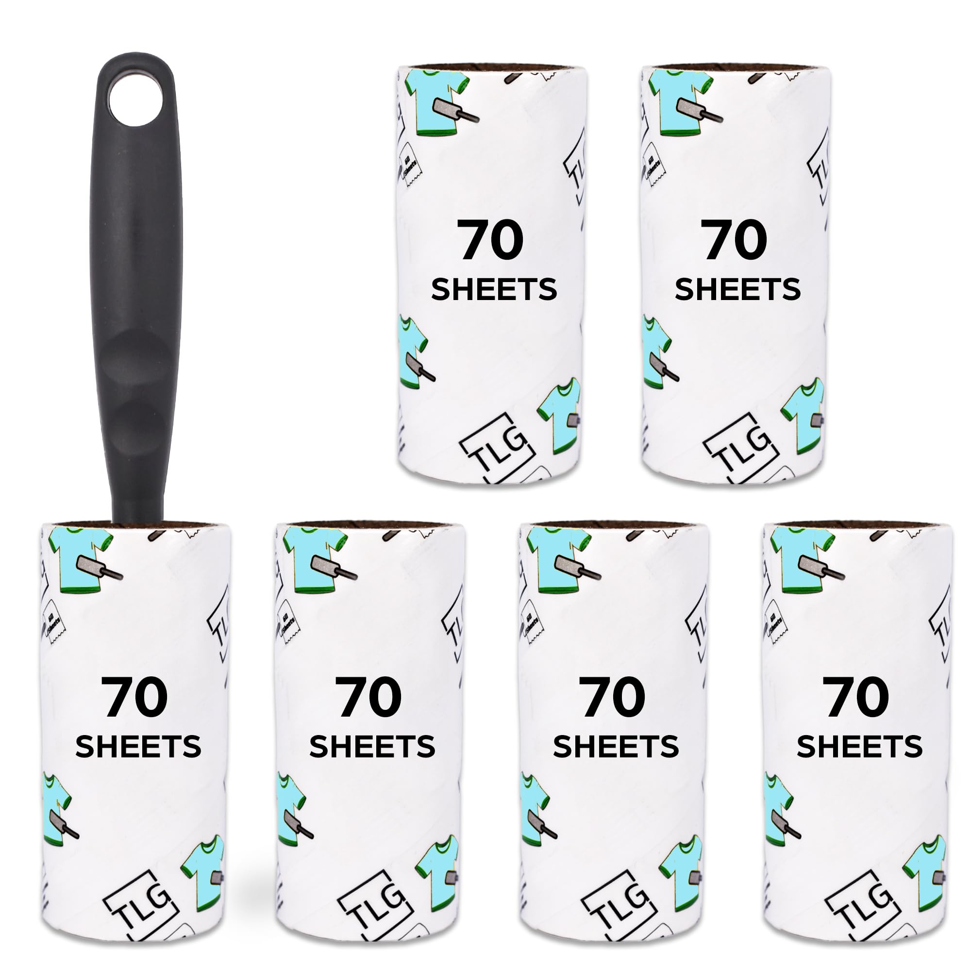TLG Lint Roller, 6 Refills 420 Extra Sticky Sheets with Handle, Sticky Roller for Clothes, Lint Roller Refills