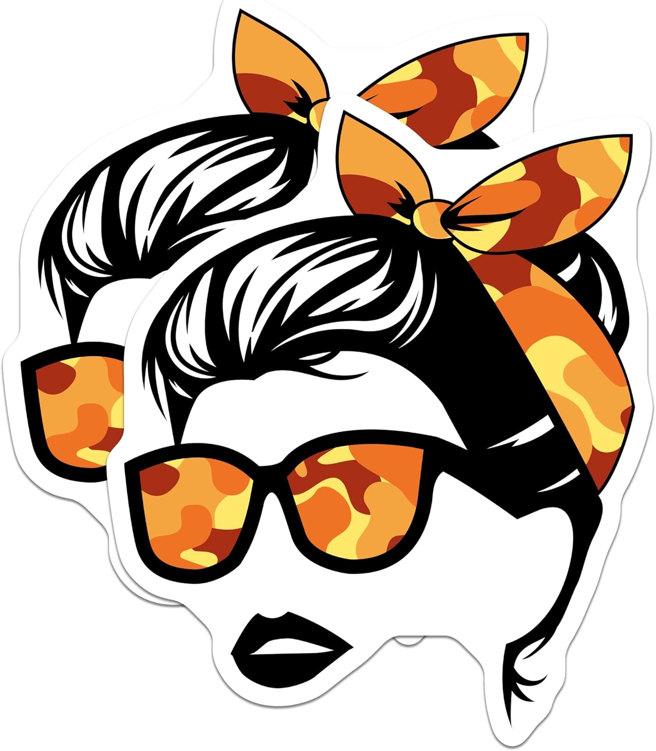 (2 Pack) Camouflage Pin Up Girl Magnets - Retro Rockabilly Style Woman Headscarf Design - Trendy Sunglasses Statement Decor - 5 Inches On Longest Side - Thick Durable Magnet - Made in USA - MAG19076