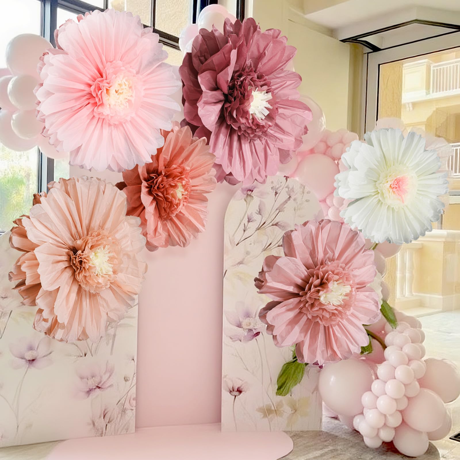Photo 1 of Giegxin 6 Pcs 31.5", 24" Pink Giant Paper Flower Boho Large Tissue Paper Flower for Wall Big Pink Pom Pom Floral Decorations for Wall Wedding Bridal Shower Baby Shower Tea Party Nursery Birthday Decor