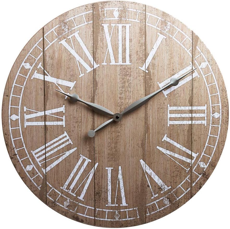 Patton Wall Decor Rustic Light Natural Wood Plank Frameless Farmhouse Wall Clock, 20"