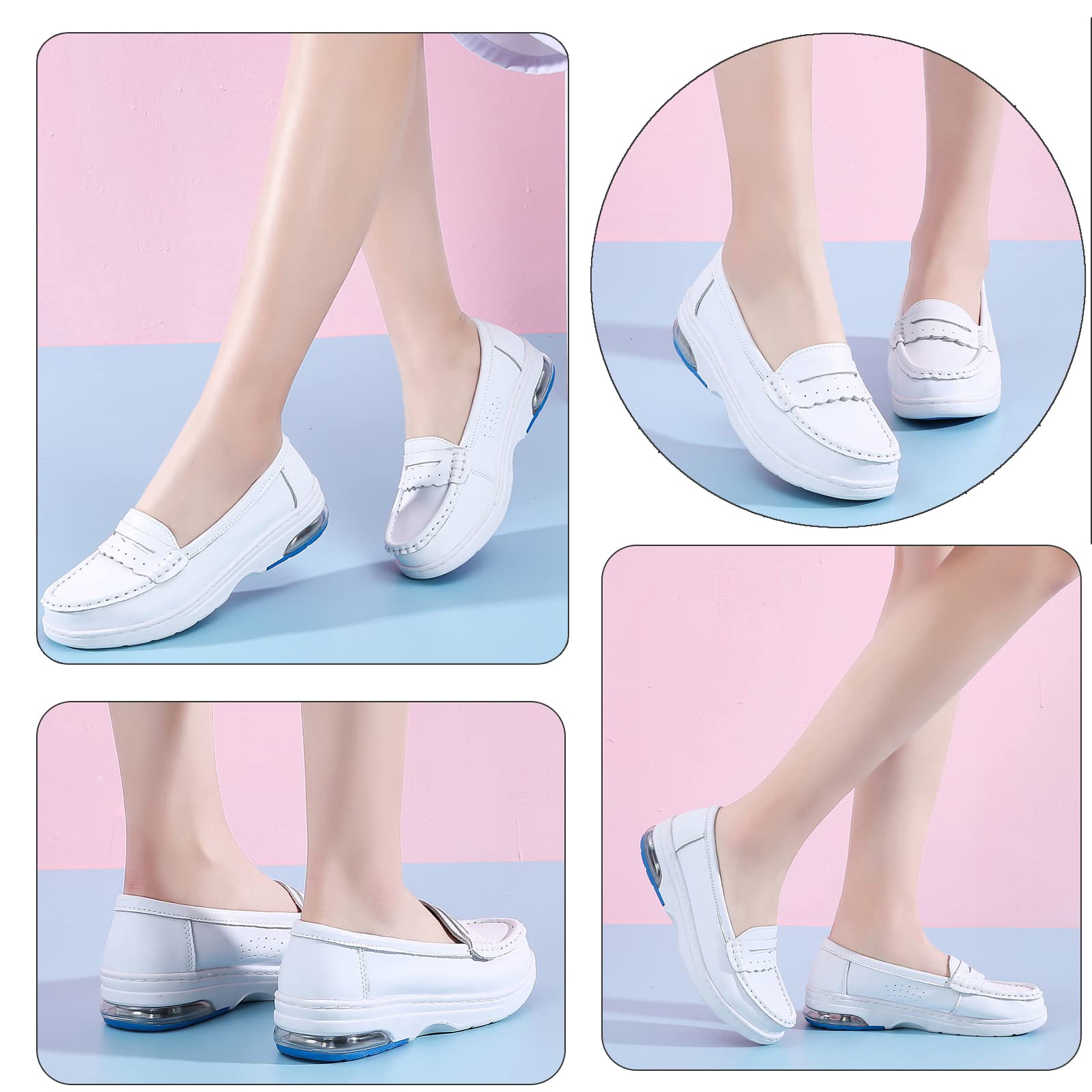 Zapatos de enfermería Blancos para Mujer, Zapatos de Enfermera Profesionales, cómodos para Caminar, sin Cordones, para Trabajo en Restaurante de Enfermera, Ligeros