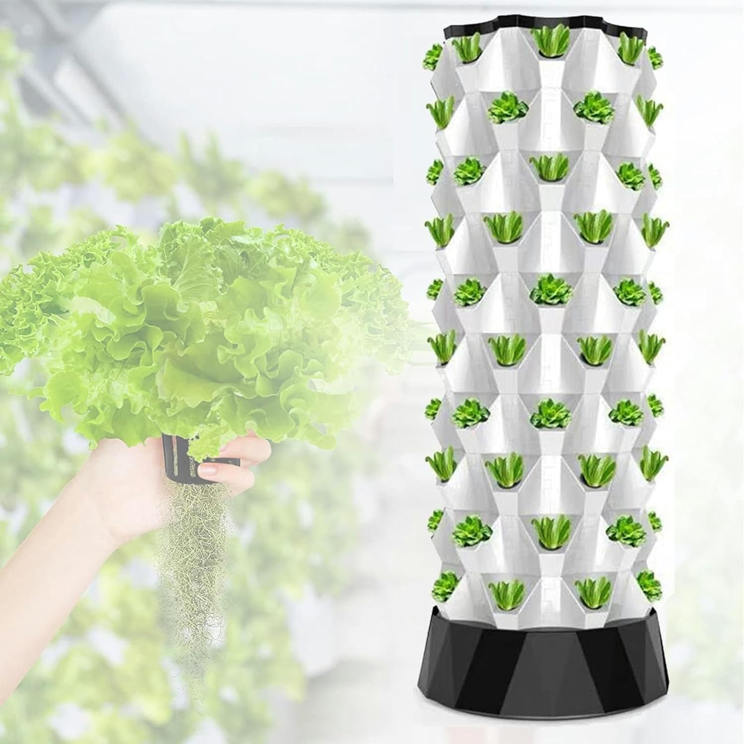 Hydroponic Garden Tower, Vertical Hydroponic Growing System, Vegetable Plant Tower, Hydroponics Tower Set for Herbs, Fruits and Vegetables,48 pots