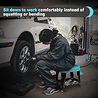 Vista 3 de DURATECH Taburete mecánico rodante, taburetes de taller con ruedas giratorias de 2 pulgadas, asiento deslizante de garaje resistente con bandeja