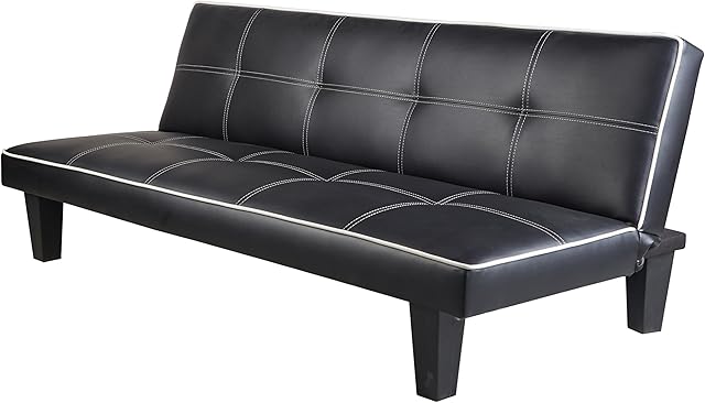 7Star Click Clack faux leather Sofa Bed Black spare room, guest room or games room recliner bed Settee Sale