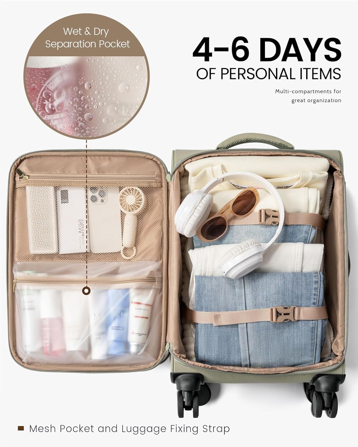 LOVEVOOK Carry On Luggage 22x14x9 Airline Approved, 22 Inch Softside Suitcases with Spinner Wheels, Lightweight Carry-on Suitcase with TSA Lock for Women Men, Large Luggage for Travel Business Trip - Image 4