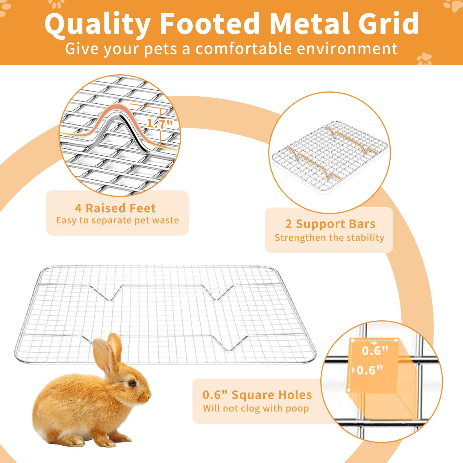 Zuqqony XL Rabbit Litter Box, 23.6" L x 15.7" W x 12.4" H Stainless Steel Rabbit Litter Box with Lid, Hay Feeder with Hooks, Footed Metal Grid, Easy to Clean for Medium and Large Rabbits - image 4