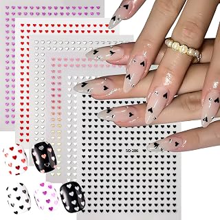 Mini Heart Nail Stickers for Nail Art 3D Self-Adhesive Sparkling Love Heart Nails Decals 6PCS Cute Small Hearts Design Nail Supplies for Valentine's DIY Manicure Decorations