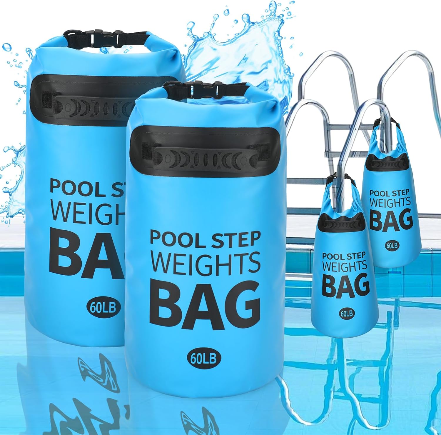 NOVWANG Heavy Duty Pool Step Weights, 60 LB Quick Fill Swimming Pool Ladder Weights 500D PVC Sand Fillable Bags with Tough Handle No Breaken Universal Step Anchors for Above Ground Pool Stairs