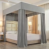 Vista 10 de Mengersi Cortinas de cama con dosel para decoración de dormitorio, no incluye postes (matrimonial, verde oscuro)