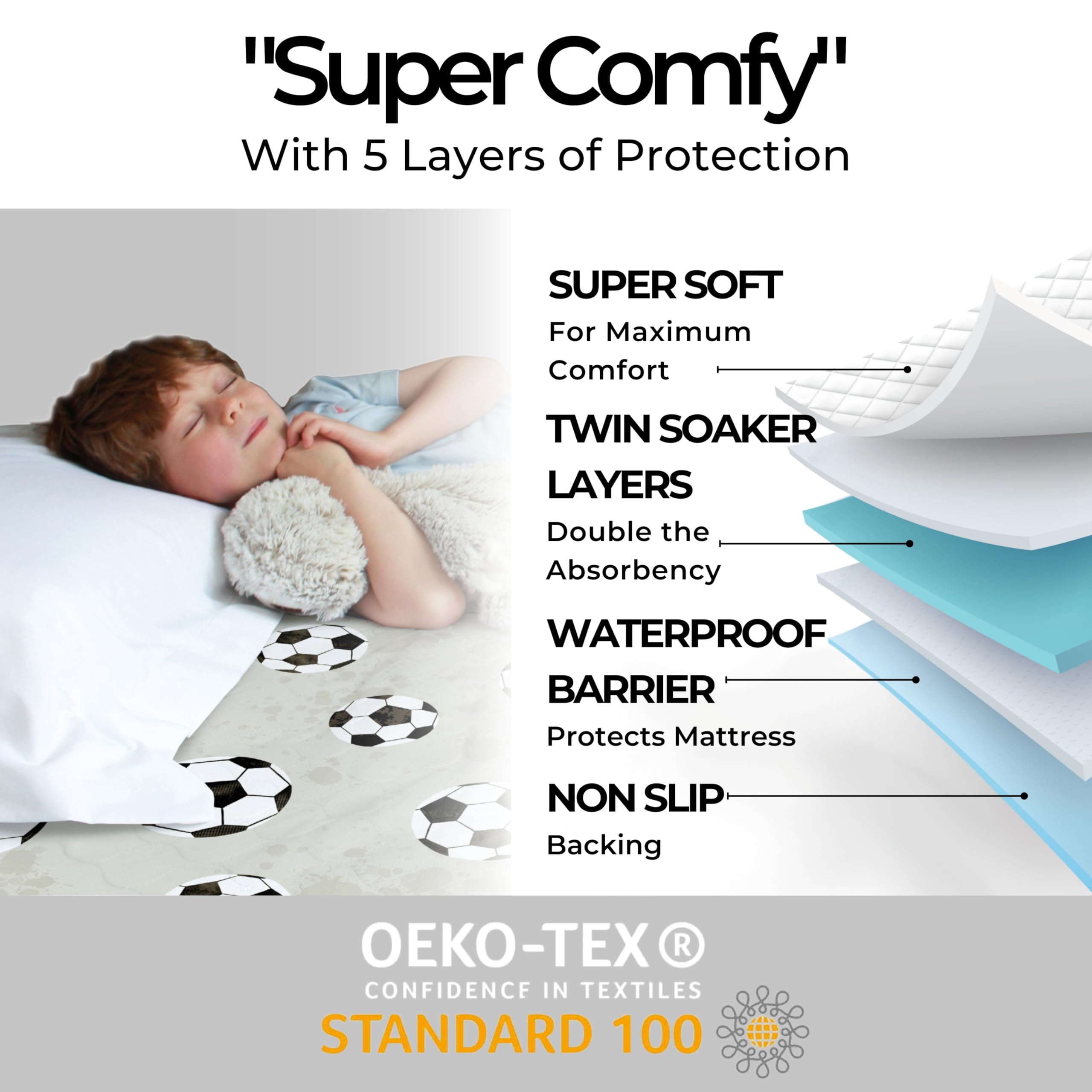 Hygge Sheets Coprimaterasso impermeabile per bambini singoli traspirante lavabile incontinenza con fascia laterale