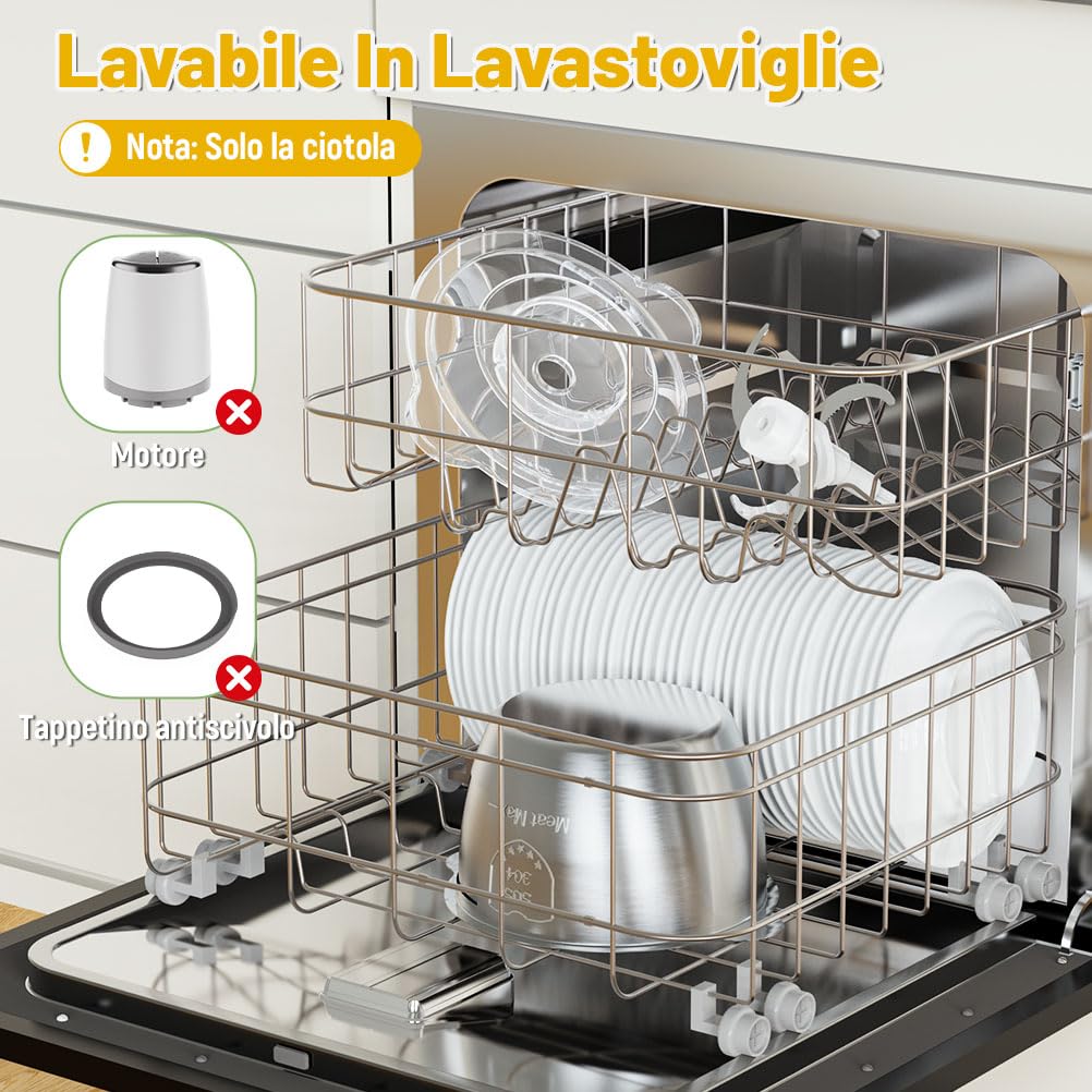 OUSFOT Tritatutto da Cucina Elettrico 1,8L Frullatore Tritatutto Multifunzione 500W, Tritatutto con Ciotola in Acciaio Inox per Verdure, Frutta, Carne, Cucina