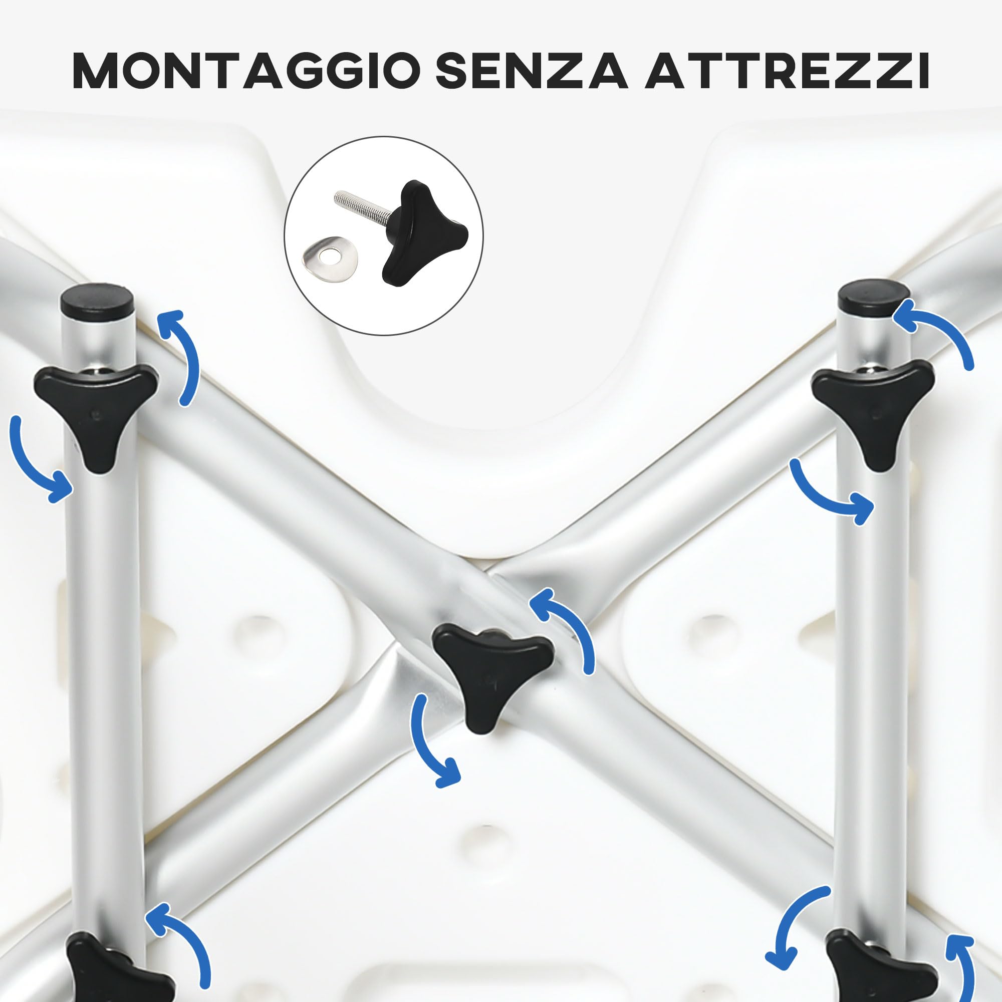 HOMCOM Sedia per Doccia Imbottita per Anziani, 54x52x70-82cm Bianco | Disabili, Donne Incinte, Forma a U
