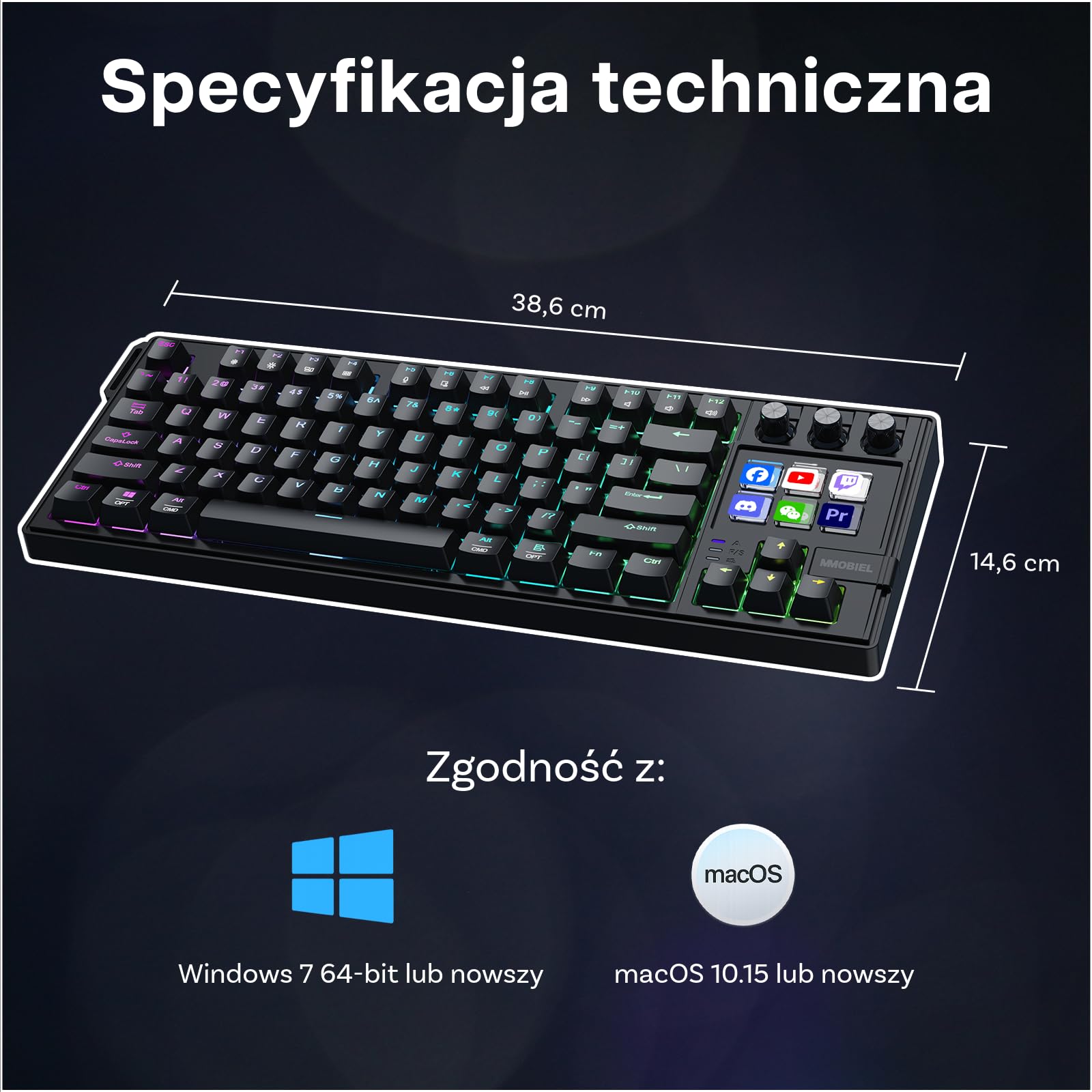 Mechaniczna Klawiatura do Stream Deck firmy MMOBIEL – QWERTY RGB, Hot-Swappable, 6 Programowalnych Klawiszy LCD i 3 Pokrętła Sterujące do OBS, Streamingu, Montażu, Produktywności – do Windows/macOS
