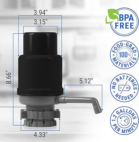Miniatura 2 de Bomba de Agua Manual para Botella de 5 Galones – Ajuste Universal para Jarras con Tapa de Corona y Tapa de Rosca - Tubos Ajustables, Tapa Protectora