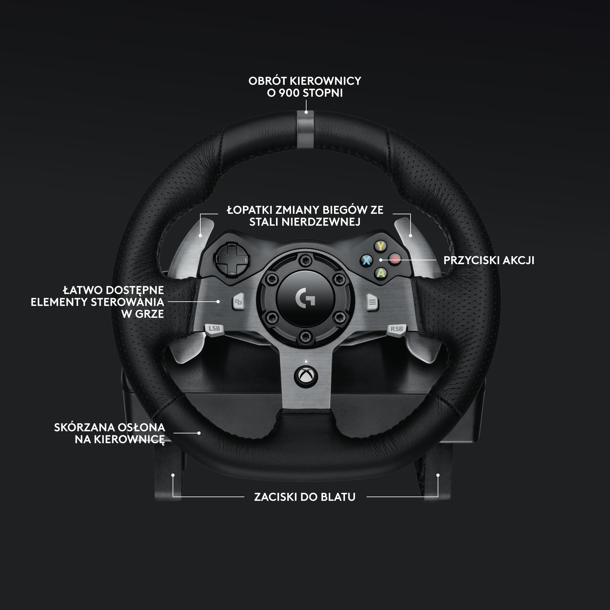 Logitech G920 Driving Force Racing Wheel, Kierownica wyścigowa do konsoli Xbox One i komputera, Xbox One/PC - Czarny & Logitech G Dźwignia zmiany biegów Driving Force do G923, G29 lub G920