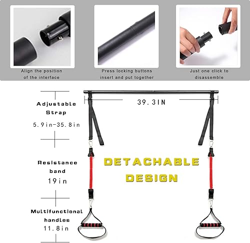 Miniatura 6 de Kit de barra de tonificación de pilates ajustable de 180 libras con bandas de resistencia, antirotura, entrenamiento dinámico de cuerpo completo,
