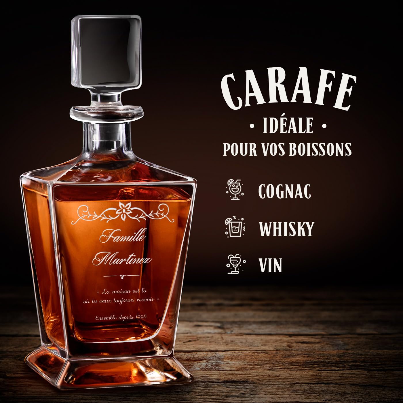 Maverton Carafe et 6 verres à whiskey avec gravure