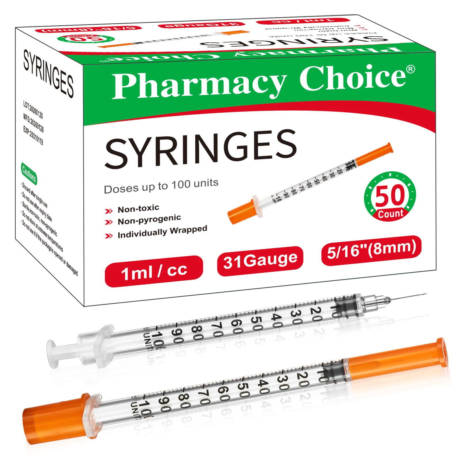 1ml 30 Gauge 1/4 Inch 6 mm Syringe, Individually Packed , 50PACK — Amazon image 9