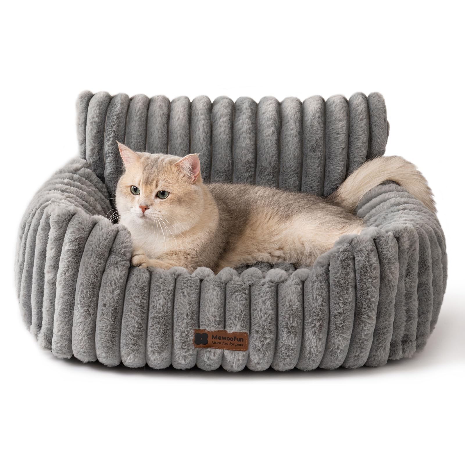 MEWOOFUN Hundesofabett - Katzenbetten für Hauskatzen Weich und Flauschig, Katzensofabett Kleines Hundebett für Hunde und Katzen, Beruhigendes Hundebett (Grau, 61x48x30cm)