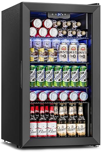 Refrigerador y enfriador de bebidas Mini puerta de vidrio para 126 latas para refrescos, cerveza y vino, refrigerador de bebidas independiente para