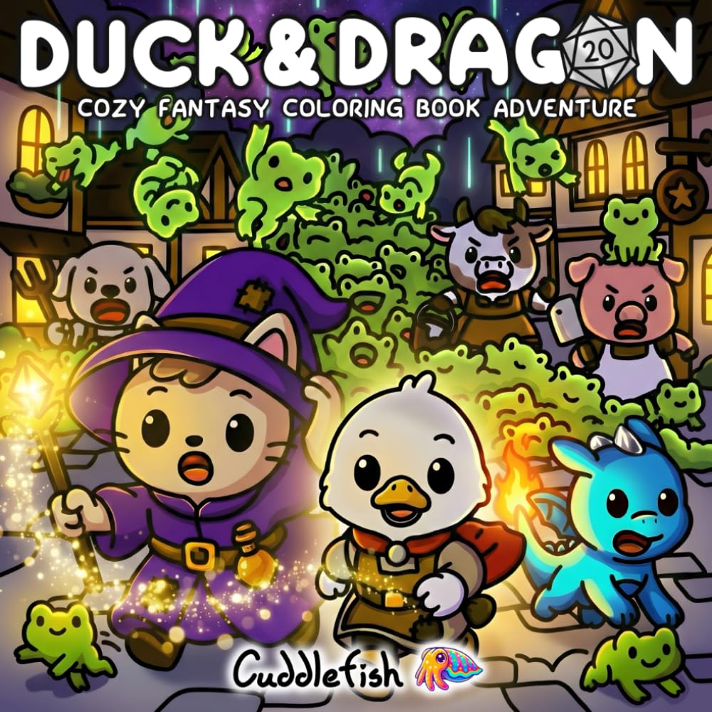 Duck and Dragon: Cozy Fantasy Coloring Book Adventure for Adults & Teens with Cute and Funny Animals, Magical Quests & Humorous Plot Twists for Stress