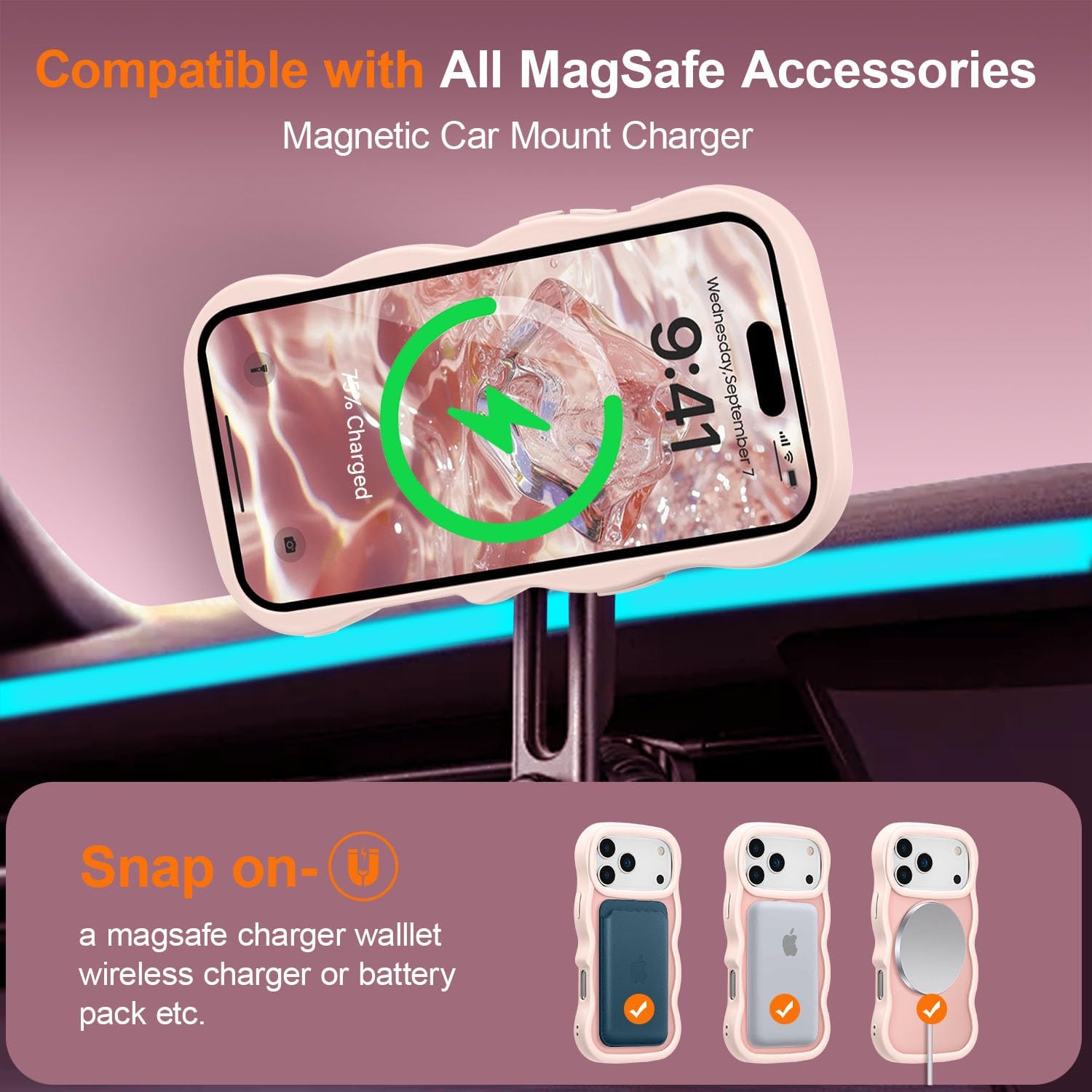 UEEBAI Magnetic for iPhone 17 Pro Max Case, Compatible with MagSafe, 2025 Transparent Wave Frame Design Case Soft Edge Cover Cute Clear Matte Shockproof Protective Phone Case, Pink - Image 2