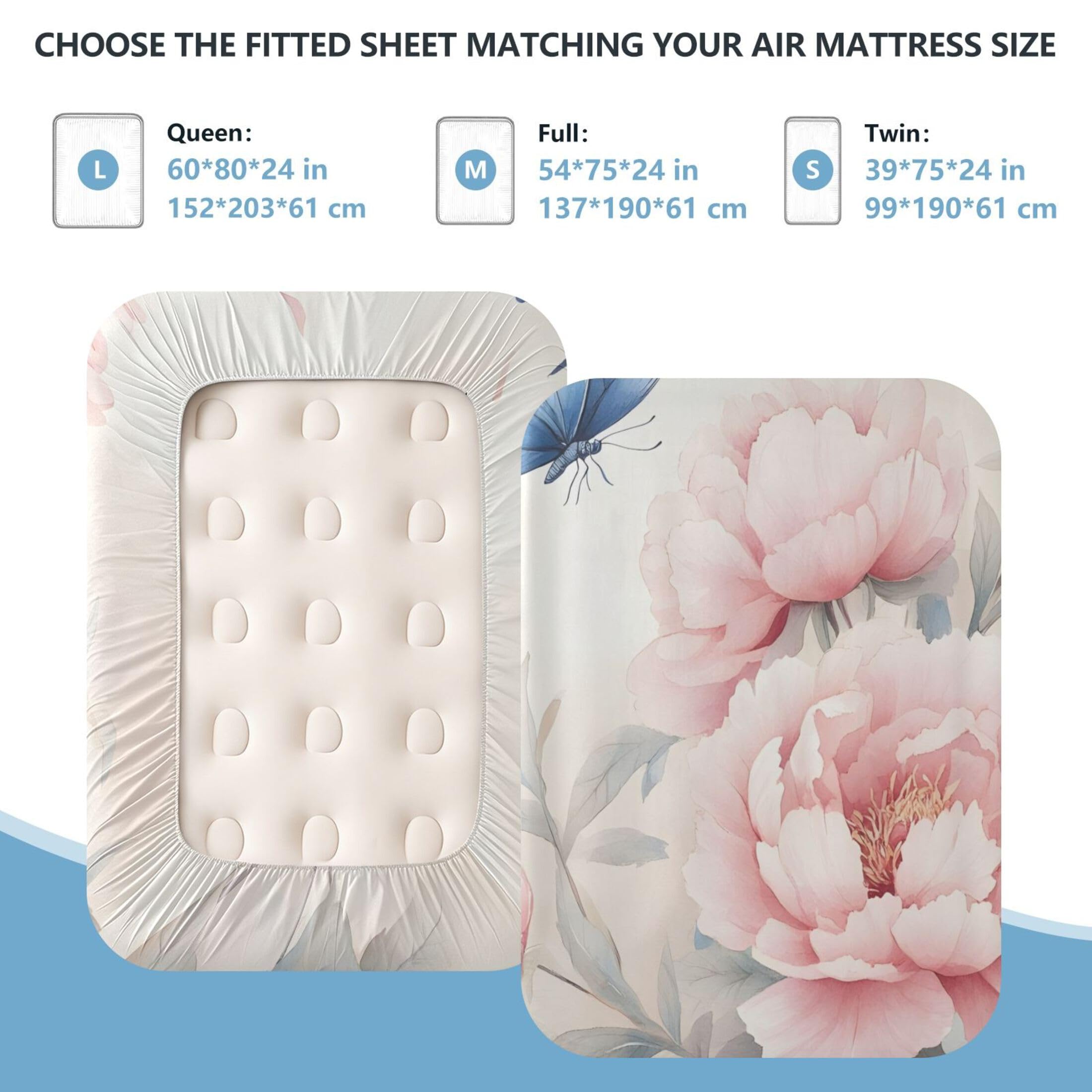 Sábana bajera ajustable de tamaño individual con diseño de mariposas vintage para colchón de aire, bolsillo extra profundo de 24 pulgadas, funda suave y transpirable con apertura de válvula