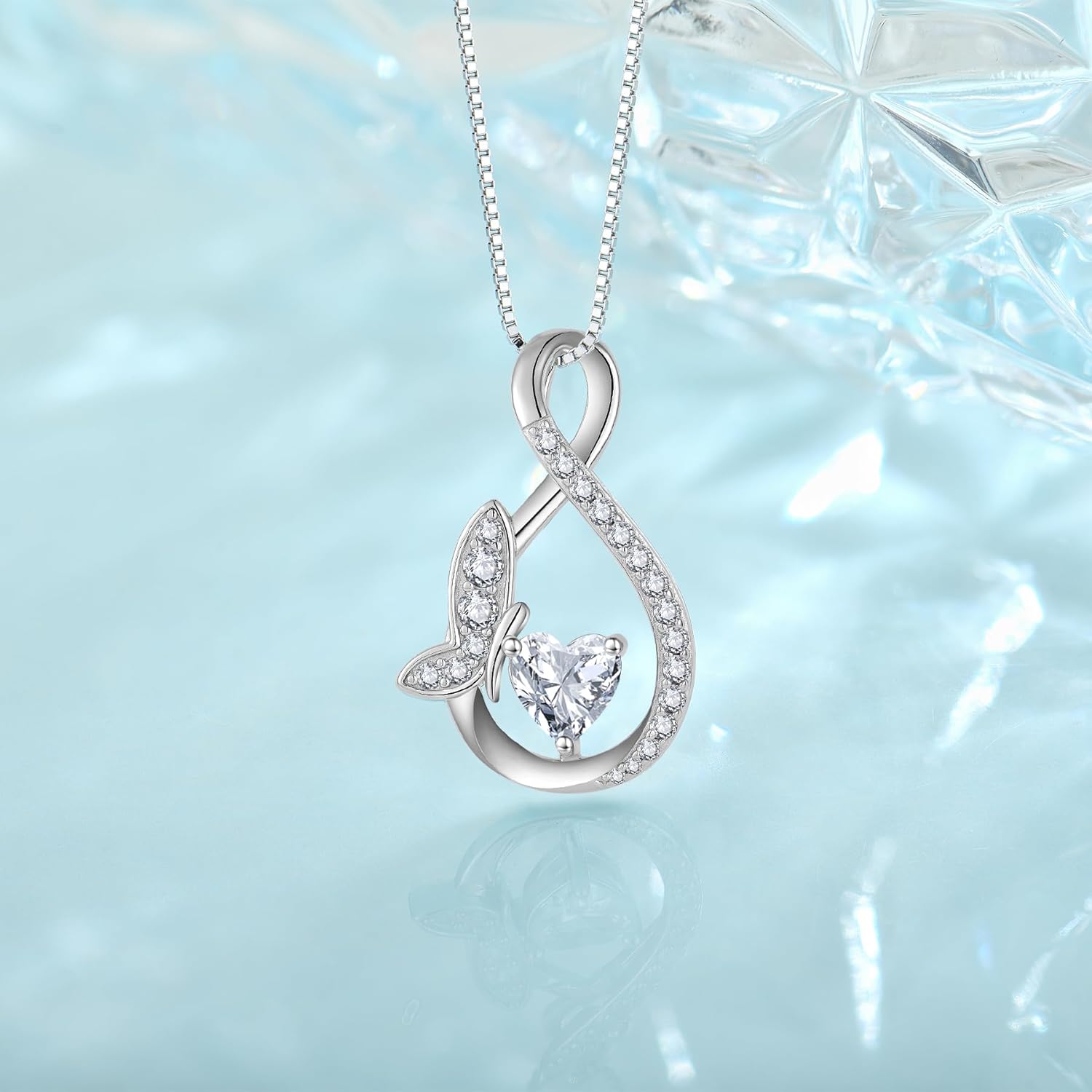 Infinity Butterfly Necklace for Women 925 Sterling Silver Heart Birthstone Created Gemstone Pendant Jewelry Gifts for Women Her - Image 4