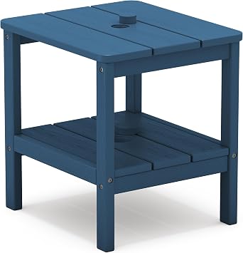 SERWALL 2-Tier HDPE Outdoor Side Table, Weatherproof Rectangular Adirondack Side Table, Blue